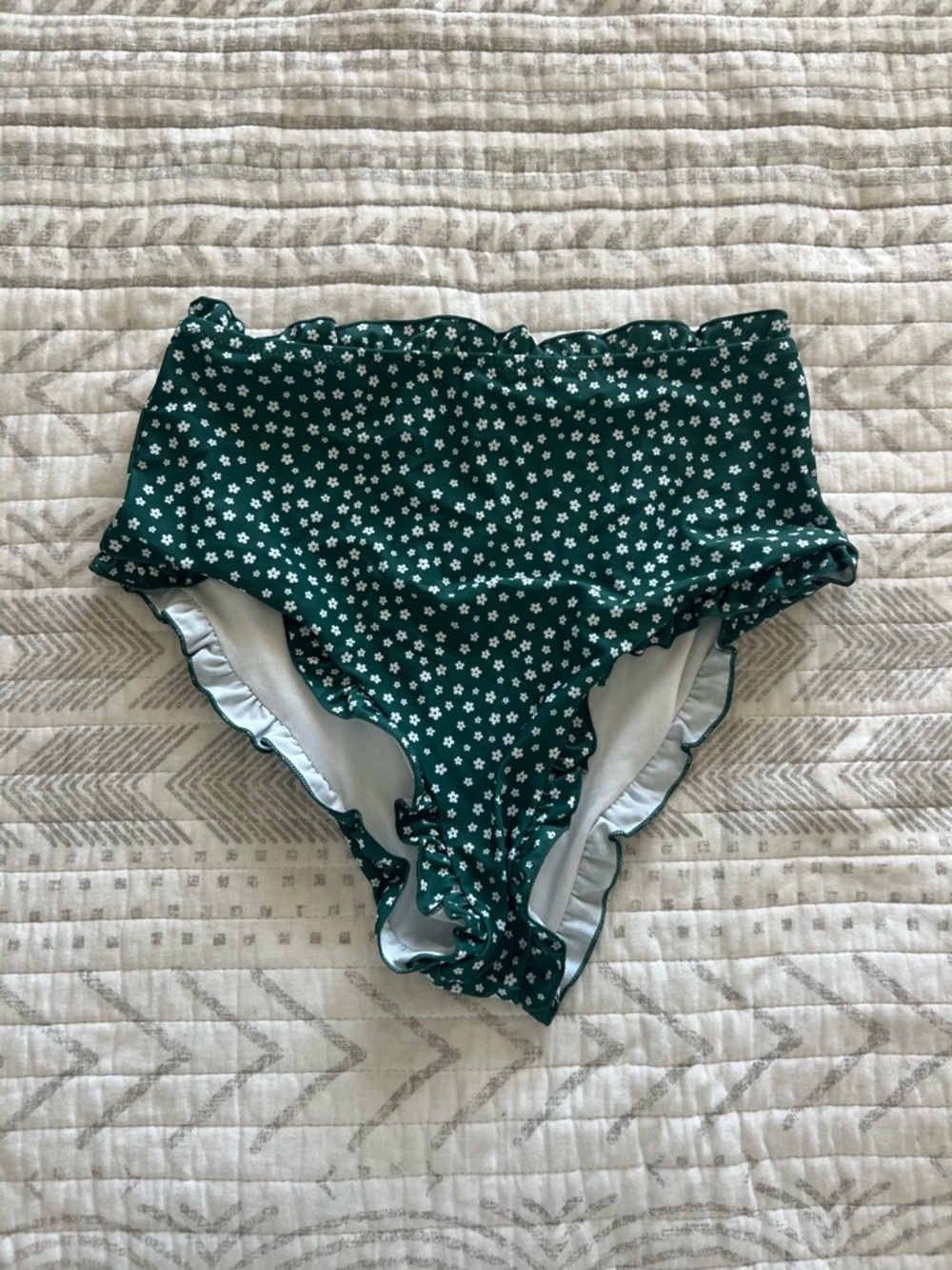 SHEIN Dark Green Daisy Ruffle Bikini Bottoms